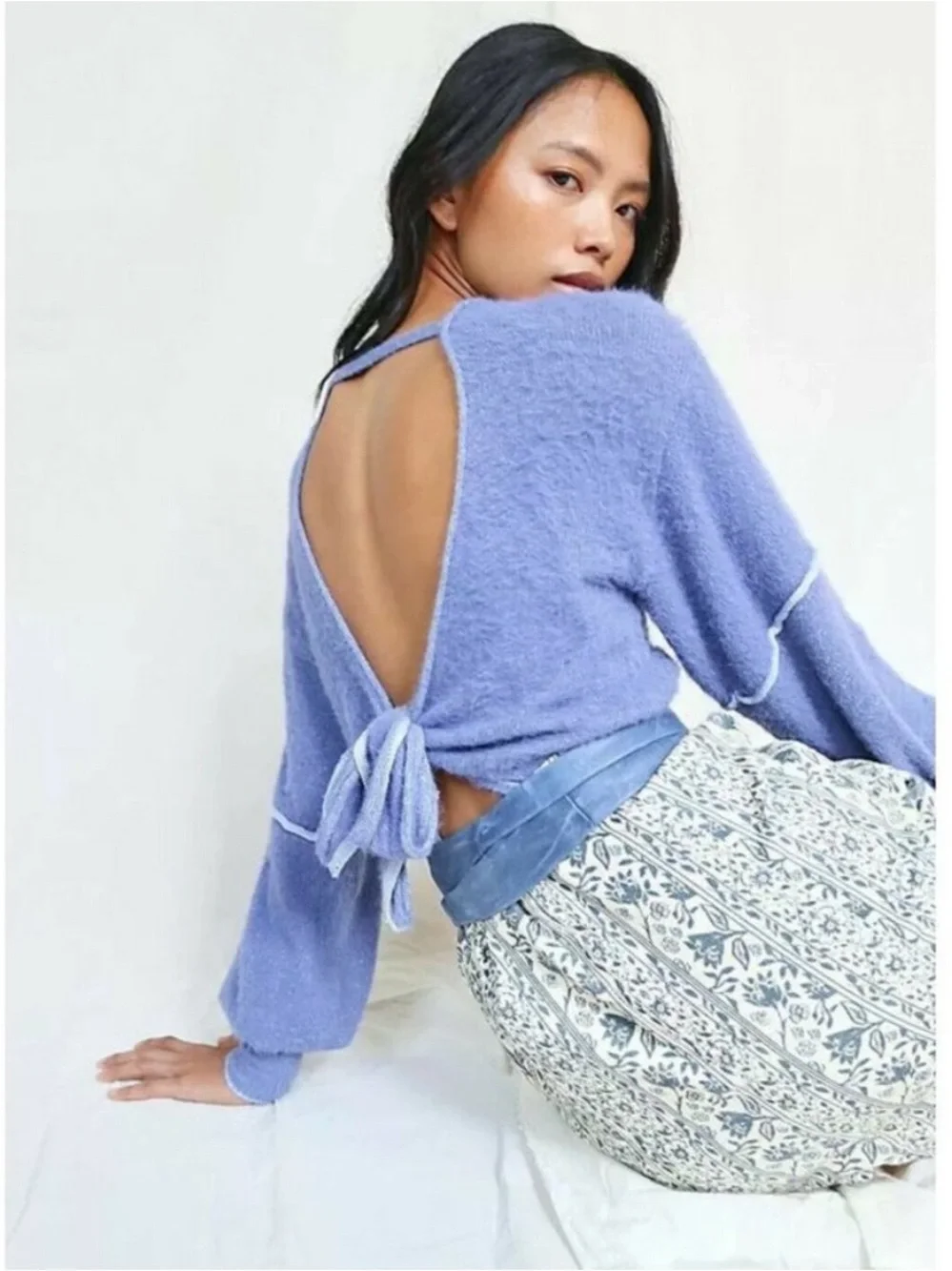 Free People “Mint” Teal Green Cropped Got Your Back Knit Sweater Top Size XS